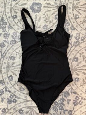 Aerie Black Lace-Up One-Piece Swimsuit